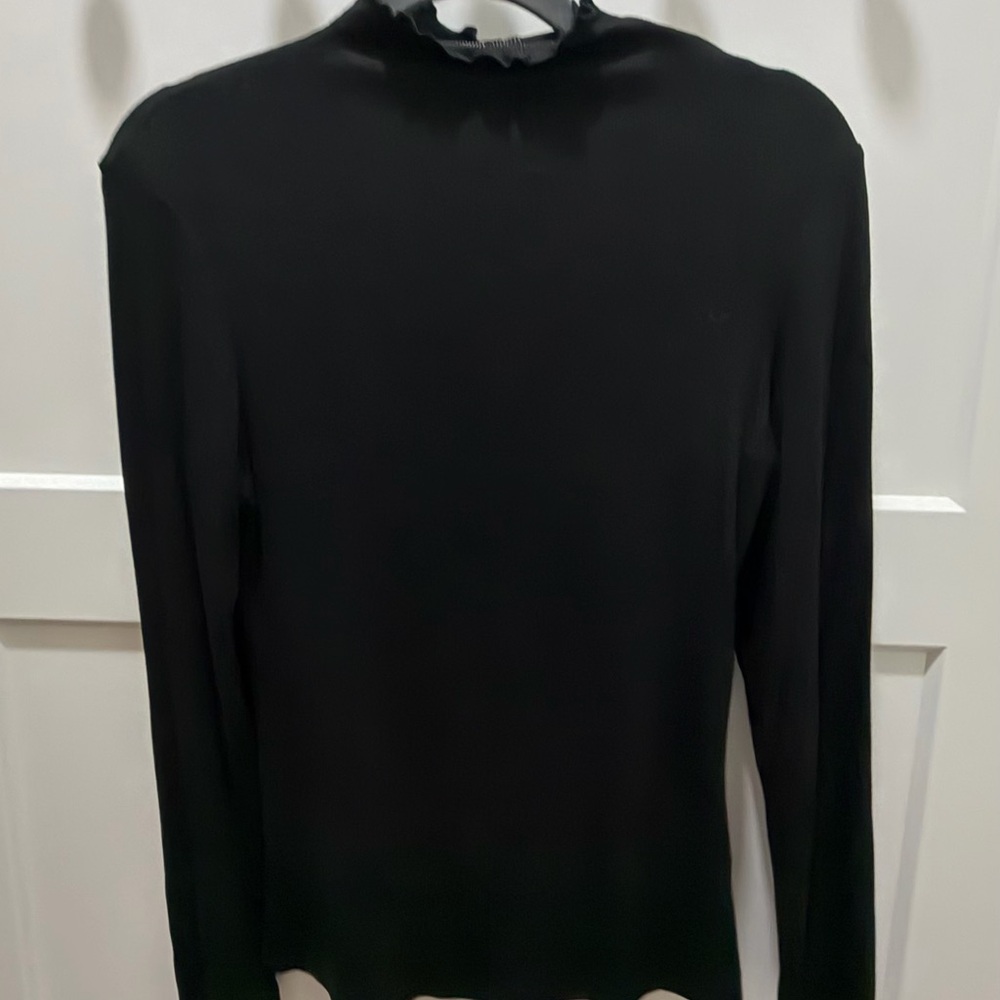 Black Long Sleeve Ruffle Mock Neck Top